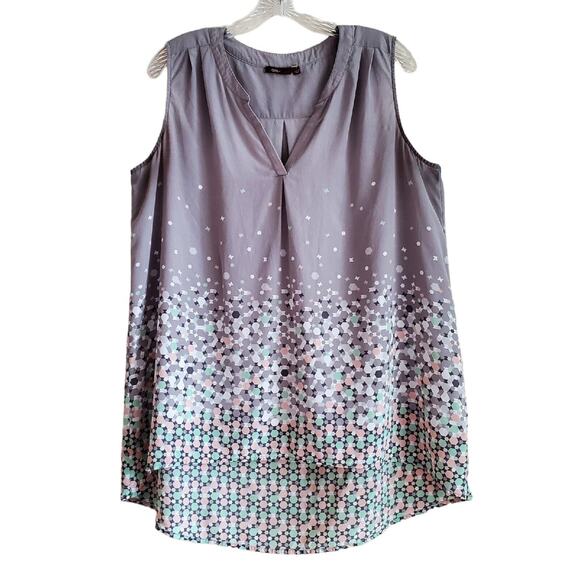 TEA Women's M 100% Silk Top Sleeveless Gray Green Peach Confetti V-Neck Bust 40" - Picture 1 of 6